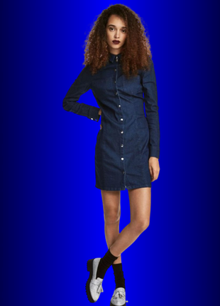 Джинсова сукня платя джинсове з джинсу плаття міді лонгслів сорочка фірмова divided h&m синя