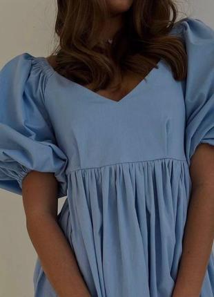 Красивое кукольное голубое платье из легкой дышащей ткани🕊.
завышенная свободная талия, длину рукавов можно регулировать с помощью резиночки 👌🏼2 фото