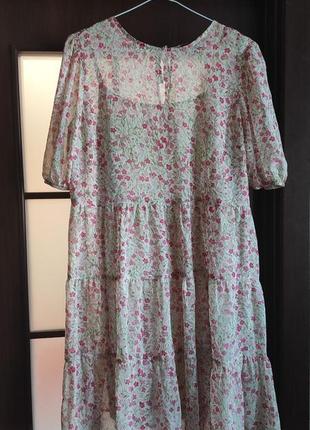 Ярусное платье сукня в цветочек объёмный рукав s/m(10)1 фото