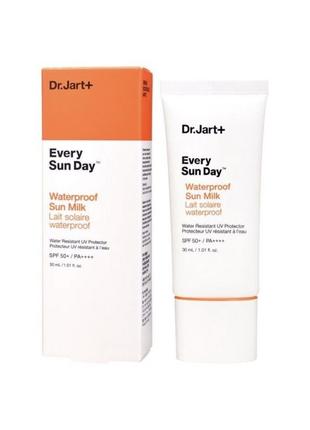 Водостійкий сонцезахисний крем для чутливої шкіри dr.jart+ every sun day waterproof sun milk spf 50+/pa ++++, 30 мл