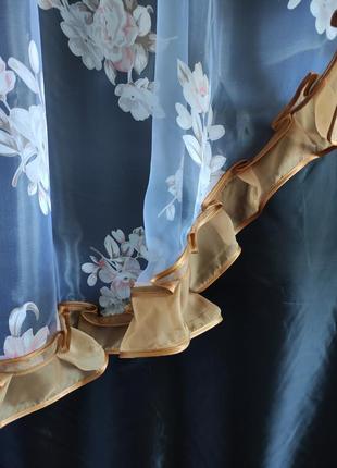 Гарний короткий тюль з двох частин коричневого кольору