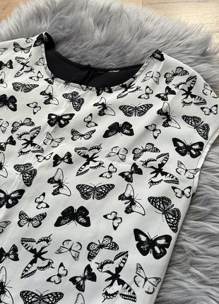 Короткая блуза с бабочками, шифоновая блуза, черно-белая блуза2 фото