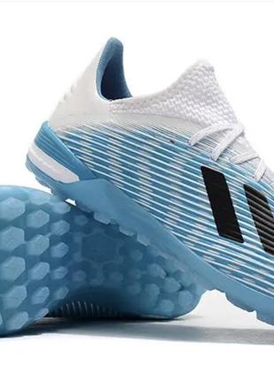 Футбольні сороконіжки adidas x 19.1 tf bright cyan/core black/pink