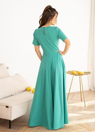 Зелена класична сукня з короткими рукавами3 фото