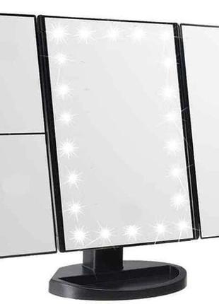 Дзеркало superstar magnifying mirror з підсвічуванням потрійне косметичне дзеркало — mm-001, чорний