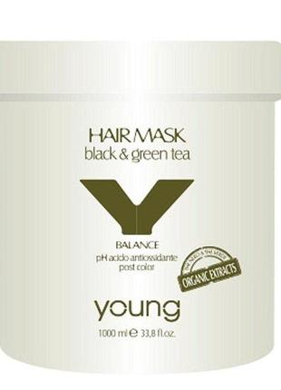 Young кислотна маска з екстрактами чорного та зеленого чаю black&green tee hair mask 1000 мл