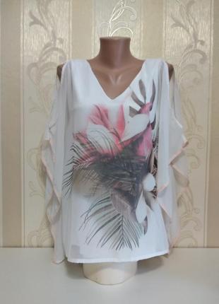 Блуза білосніжна шифонова з віскозної маєчкою.