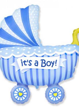 Фольгированный шар коляска голубая (для мальчика)