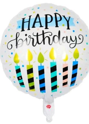 Фольгированный шар круг "happy birthday"  18"(45см)