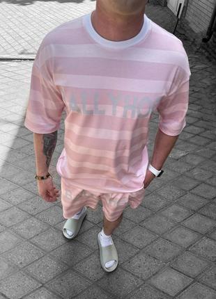 Легкий якісний чоловічий літній комплект футболка та шорти оверсайз повсякденний з кольоровим принтом2 фото