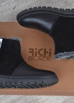 Угги мужские зимние кожаные richi black натуральный мех на липучке черные8 фото