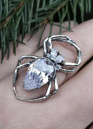 Серебряная кольца паук, 925, серебро, фианиты