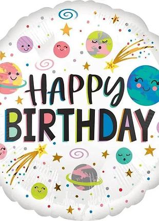 Фольгированный шар круг "happy birthday"  18"(45см)