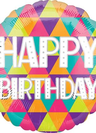 Фольгированный шар круг "happy birthday"  18"(45см)