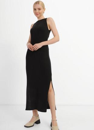 Стильное длинное трикотажное платье без рукава черного цвета. модель pw909. размеры 42-44, 46-48