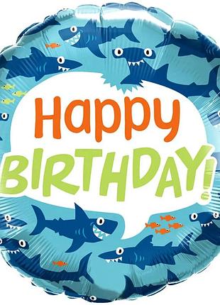 Фольгированный шар круг "happy birthday"  18"(45см)