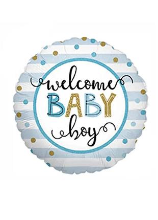 Фольгированный шар круг "welcome boy"  18"(45см)