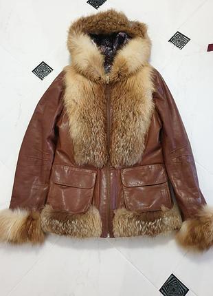 Шкіряна куртка, желетка,з хутром лисиці,р s,