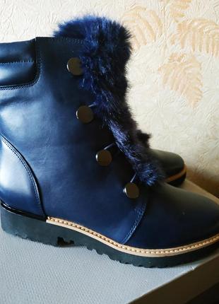 Ботинки кожаные стильные демисезонные 35-36 р. синего цвета6 фото