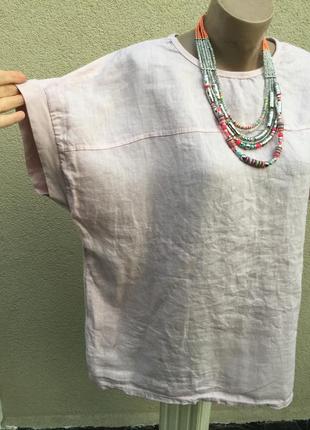 Комбинированная,лен+трикотаж блуза,розовая рубаха,этно,бохо стиль,большой размер