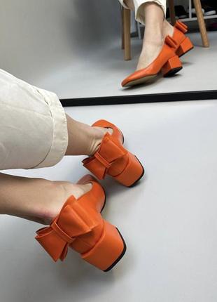 Туфли с квадратным носком натуральная кожа оранжевые 36-412 фото