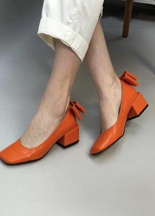 Туфли с квадратным носком натуральная кожа оранжевые 36-413 фото