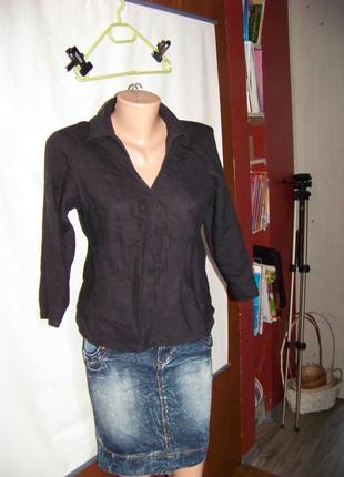 Льняная черная летняя блузка с укороченным рукавом 8 р. talbots