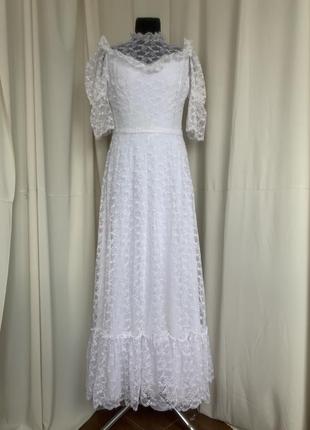 Винтаж 80х платье свадебное барышня гипюр  со шлейфом2 фото