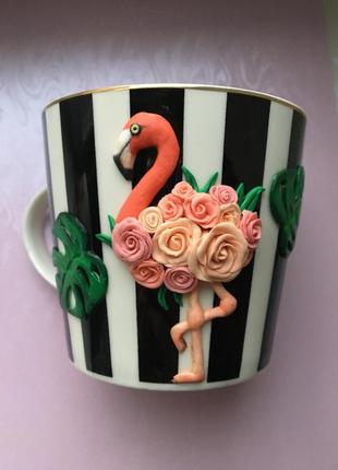 Чашка фламинго ручная работа hand made