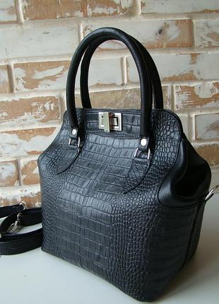 Шикарна шкіряна жіноча сумка-саквояж. ексклюзивна модель