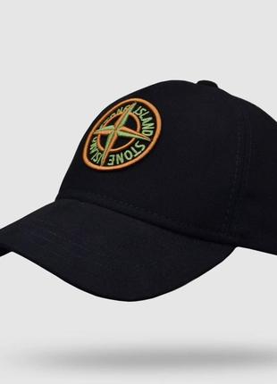 Мужская чёрная кепка stone island с вышитым логотипом чорна чоловіча кепка з вишитим лого stone island