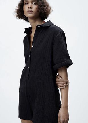 Черный комбез,черный комбинезон шортами свободного кроя,комбинезон из новой коллекции zara размер m