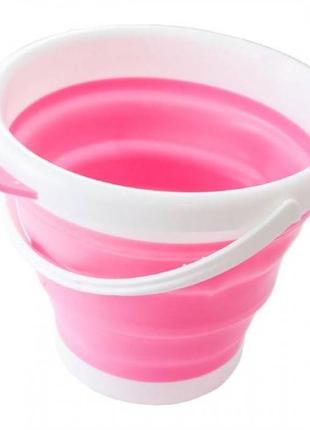 Ведро 10 литров туристическое складное collapsible bucket розовое