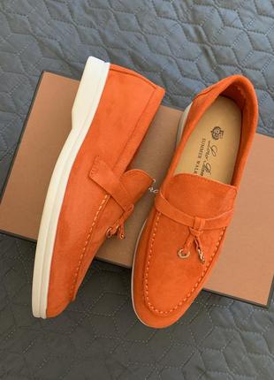 Лоферы оранжевые loro piana summer walk 37