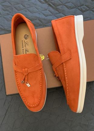 Лоферы оранжевые loro piana summer walk 37