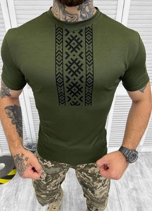 🔴есть опт! 🔴 тактическая военная мужская футболка с принтом вышивка хаки хаки, мужская тактическая2 фото