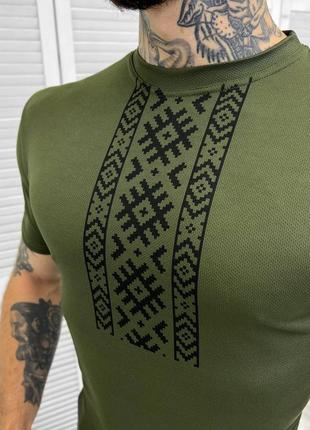 🔴есть опт! 🔴 тактическая военная мужская футболка с принтом вышивка хаки хаки, мужская тактическая4 фото