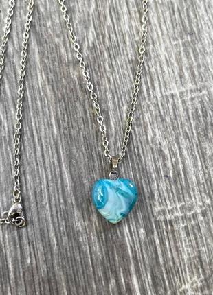 Натуральний камінь блакитний агат кулон у формі міні сердечка на ланцюжку - оригінальний подарунок дівчині3 фото