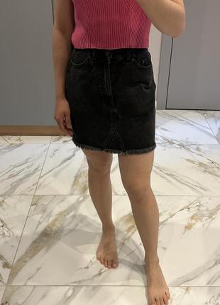 Джинсовая серая юбка мини