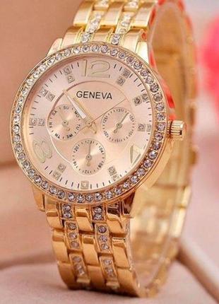 Годинник на руку жіночий geneva gold кварцовий зі стразами2 фото