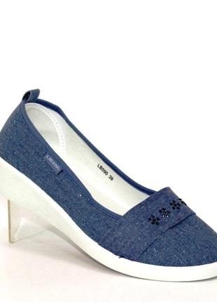 Стильні жіночі сині туфлі на танкетці/джинсові /жіноче взуття на літо