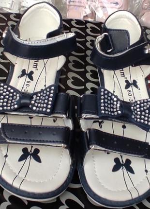 Босоножки сандалии для девочки с пяткой, бантиком  синие2 фото