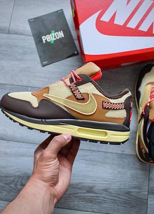 Кросівки чоловічі / жіночі жовті / коричневі з шкіри nike travis scott air max 1 brown1 фото