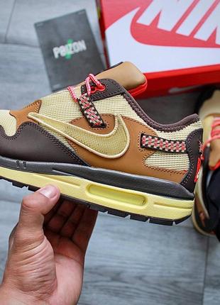 Кросівки чоловічі / жіночі жовті / коричневі з шкіри nike travis scott air max 1 brown6 фото