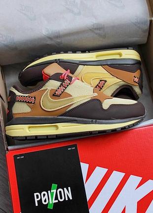 Кросівки чоловічі / жіночі жовті / коричневі з шкіри nike travis scott air max 1 brown7 фото