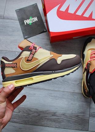 Кросівки чоловічі / жіночі жовті / коричневі з шкіри nike travis scott air max 1 brown2 фото