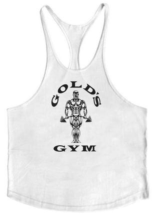 Майка чоловіча для бодибілдингу "gold's gym" біла