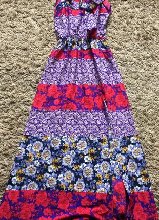 Шикарное макси-платье цветочный принт с разрезом на ноге