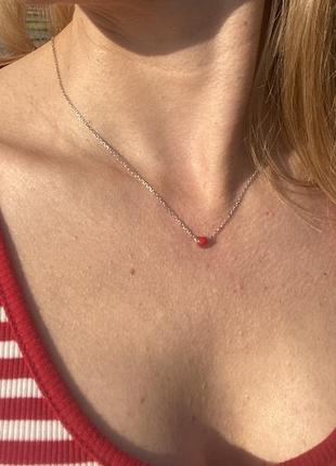 Ланцюжок з серцем, ланцюжок срібло 925, ланцюжок срібний, ланцюжок сердечко, ланцюжок серце емаль, ланцюжок ніжний