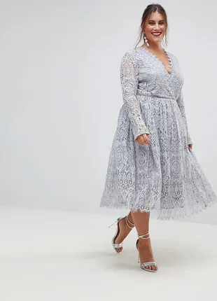 Мереживна сукня міді з довгими рукавами asos curve. 44 / 16 / xxl